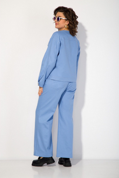 Комплект джинсового стиля жакет и брюки с карманами Liliana 1415 голубой - фото 5