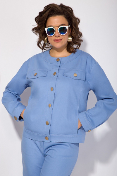 Комплект джинсового стиля жакет и брюки с карманами Liliana 1415 голубой - фото 4