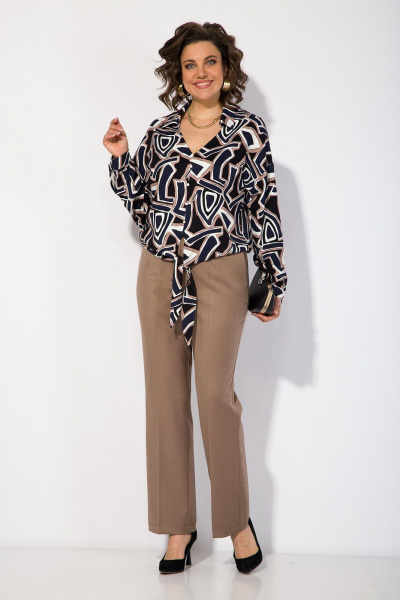 Нарядная блуза с отложным воротником и классические брюки Liliana 1419БрПн - фото 3