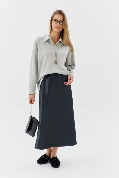 Юбка из струящейся ткани с резинкой и разрезом SODA 4823 графит - фото 1
