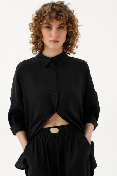 Брюки леновые с поясом резинкой для ежедневного стиля SODA 4835 черный - фото 4