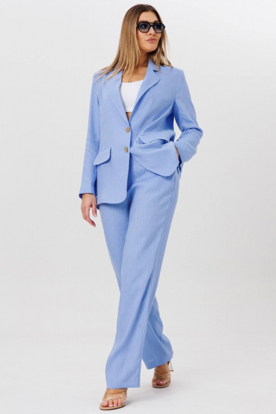 Классические льняные брюки с карманами и застежкой AMIE by Ma Сherie 7003 голубой - фото 7