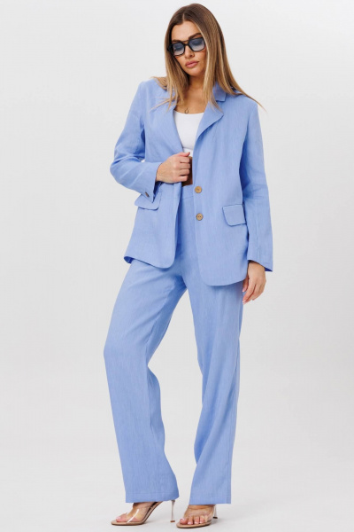 Классические льняные брюки с карманами и застежкой AMIE by Ma Сherie 7003 голубой - фото 4