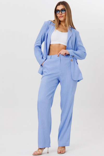 Классические льняные брюки с карманами и застежкой AMIE by Ma Сherie 7003 голубой - фото 1
