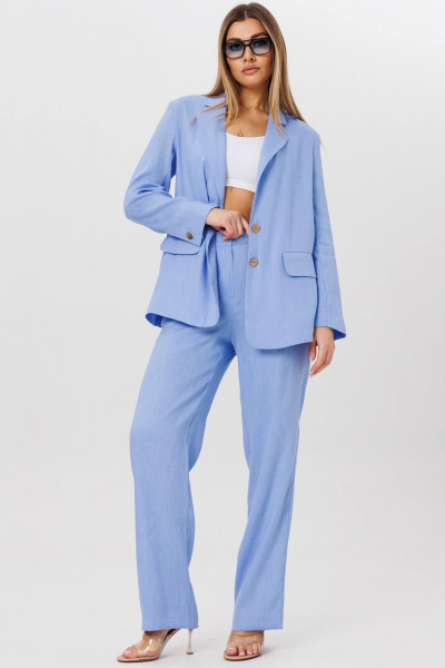 Классический льняной костюм для офиса и деловых мероприятий AMIE by Ma Сherie 8009 голубой - фото 8