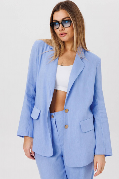 Классический льняной костюм для офиса и деловых мероприятий AMIE by Ma Сherie 8009 голубой - фото 7
