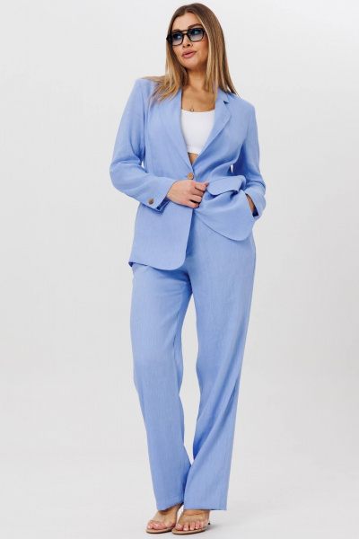 Классический льняной костюм для офиса и деловых мероприятий AMIE by Ma Сherie 8009 голубой - фото 5