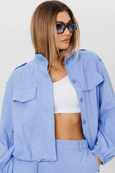 Льняной комплект свободного силуэта с бомбером и брюками AMIE by Ma Сherie 8010 голубой - фото 8