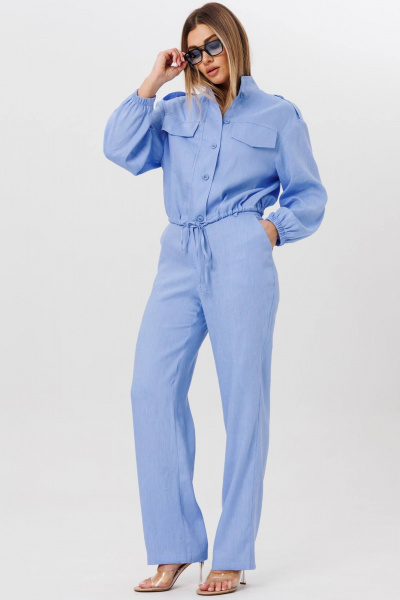 Льняной комплект свободного силуэта с бомбером и брюками AMIE by Ma Сherie 8010 голубой - фото 6