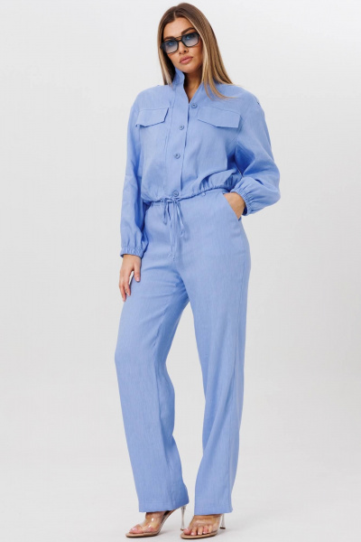 Льняной комплект свободного силуэта с бомбером и брюками AMIE by Ma Сherie 8010 голубой - фото 3