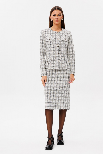 Клеточный деловой костюм жакет и юбка на подкладке Ларс Стиль 975 - фото 2