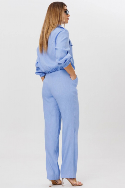 Льняной комплект свободного силуэта с бомбером и брюками AMIE by Ma Сherie 8010 голубой - фото 2