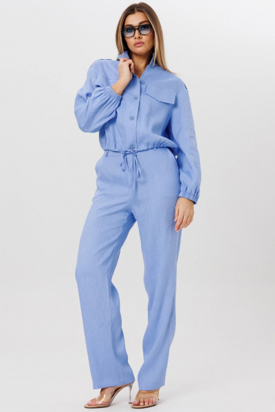 Льняной комплект свободного силуэта с бомбером и брюками AMIE by Ma Сherie 8010 голубой - фото 1