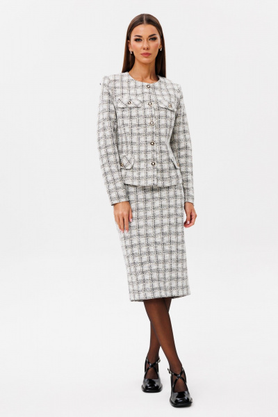 Клеточный деловой костюм жакет и юбка на подкладке Ларс Стиль 975 - фото 1