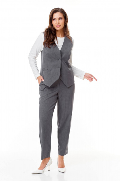 Костюм 3-ка серый лен деловой на каждый день Karina deLux M-1251 - фото 1