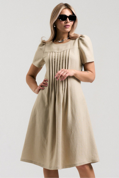 Летнее платье с кокеткой и бантовыми складками AltaModa 1033 бежевый - фото 2