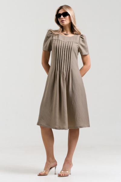 Летнее платье с бантовыми складками и кокеткой AltaModa 1033-4 светло-коричневый - фото 1