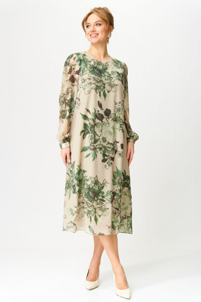 Платье Gizart 5103 беж-олива_цветы - фото 3