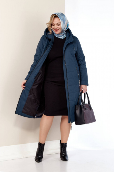 Демисезонное пальто свободного силуэта на синтепоне с капюшоном Shetti 2178 морская_волна - фото 10