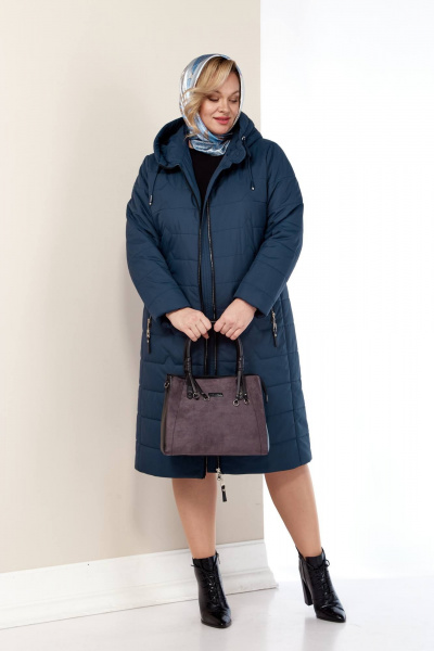 Демисезонное пальто свободного силуэта на синтепоне с капюшоном Shetti 2178 морская_волна - фото 9