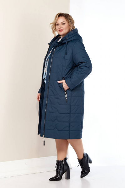 Демисезонное пальто свободного силуэта на синтепоне с капюшоном Shetti 2178 морская_волна - фото 8