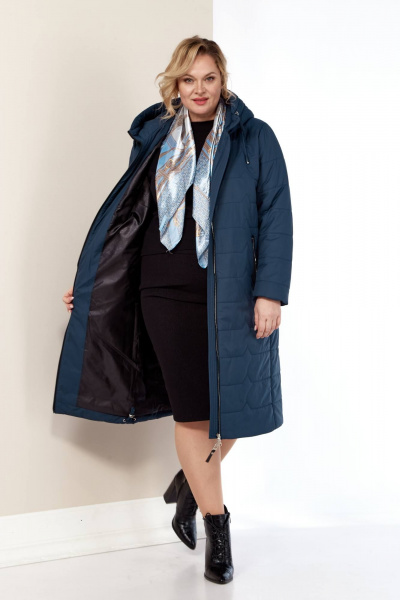 Демисезонное пальто свободного силуэта на синтепоне с капюшоном Shetti 2178 морская_волна - фото 7