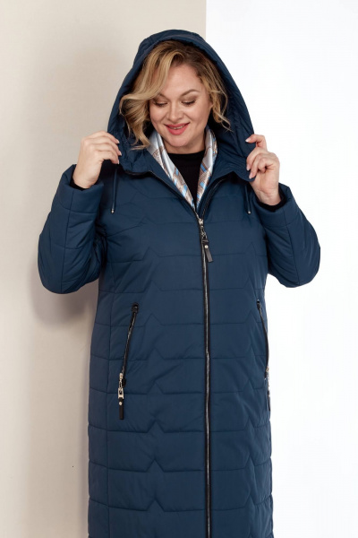 Демисезонное пальто свободного силуэта на синтепоне с капюшоном Shetti 2178 морская_волна - фото 5