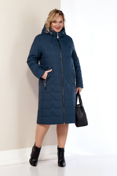 Демисезонное пальто свободного силуэта на синтепоне с капюшоном Shetti 2178 морская_волна - фото 3