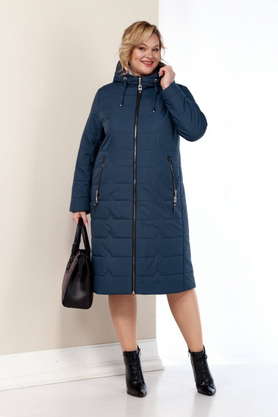 Демисезонное пальто свободного силуэта на синтепоне с капюшоном Shetti 2178 морская_волна - фото 2