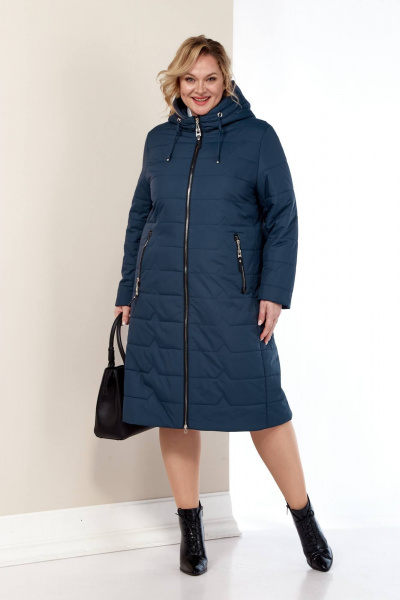 Демисезонное пальто свободного силуэта на синтепоне с капюшоном Shetti 2178 морская_волна - фото 1
