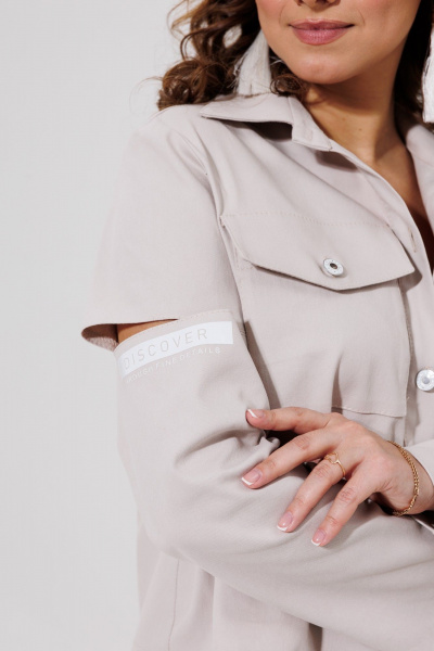 Демисезонный костюм жакет и юбка из джинса с карманами Galean Style 966 беж - фото 9