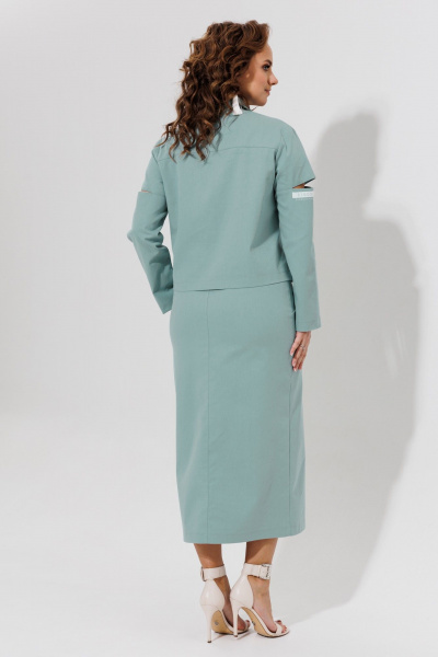 Демисезонный костюм жакет и юбка из хлопка с карманами Galean Style 966 голубой - фото 14