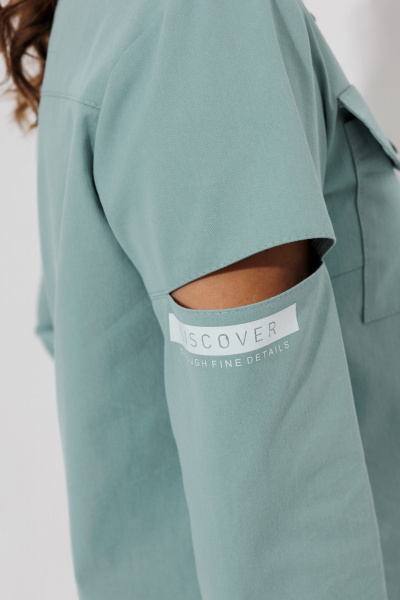 Демисезонный костюм жакет и юбка из хлопка с карманами Galean Style 966 голубой - фото 3