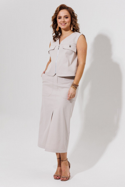 Жилет и юбка из джинса для повседневного стиля Galean Style 969 беж - фото 7