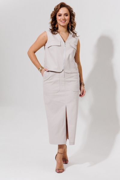 Жилет и юбка из джинса для повседневного стиля Galean Style 969 беж - фото 6