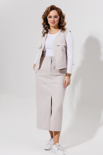 Жилет и юбка из джинса для повседневного стиля Galean Style 969 беж - фото 3
