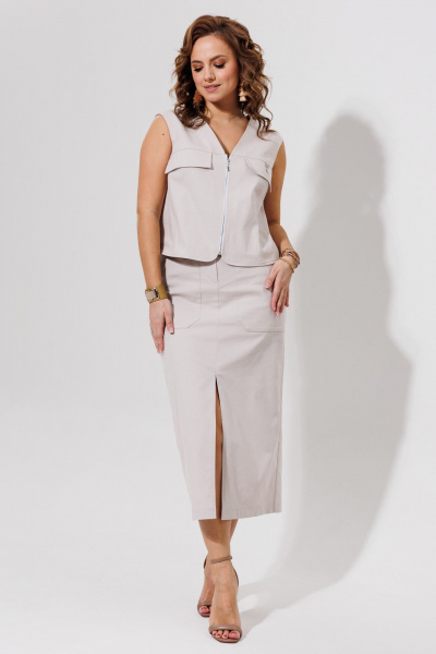 Жилет и юбка из джинса для повседневного стиля Galean Style 969 беж - фото 1