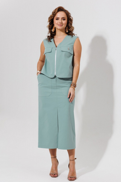 Голубой жилет и юбка из хлопка для демисезона Galean Style 969 голубой - фото 6