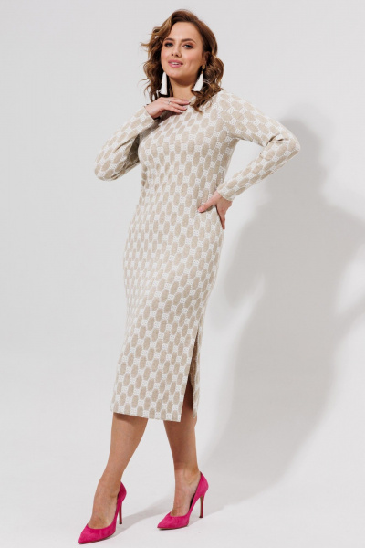 Длинное бежевое платье из трикотажа и вискозы Galean Style 971 беж - фото 5