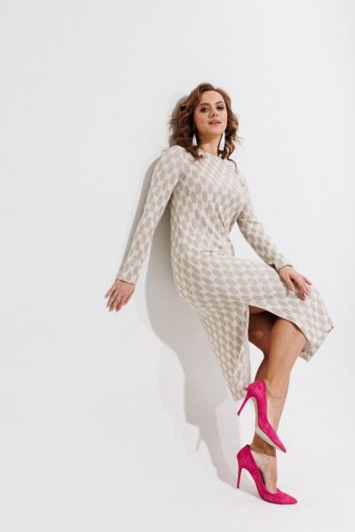 Длинное бежевое платье из трикотажа и вискозы Galean Style 971 беж - фото 3