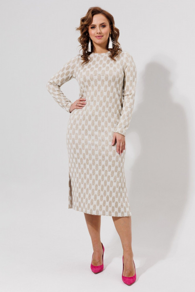 Длинное бежевое платье из трикотажа и вискозы Galean Style 971 беж - фото 1