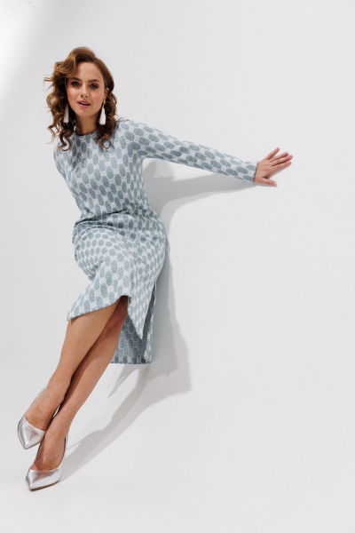 Длинное голубое платье из трикотажа и вискозы Galean Style 971 серо-голубой - фото 8