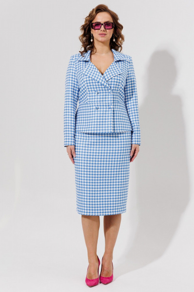 Синий костюм юбка и жакет из текстиля для офиса Galean Style 973 - фото 20