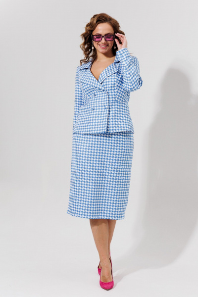 Синий костюм юбка и жакет из текстиля для офиса Galean Style 973 - фото 19