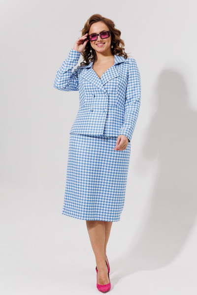 Синий костюм юбка и жакет из текстиля для офиса Galean Style 973 - фото 16