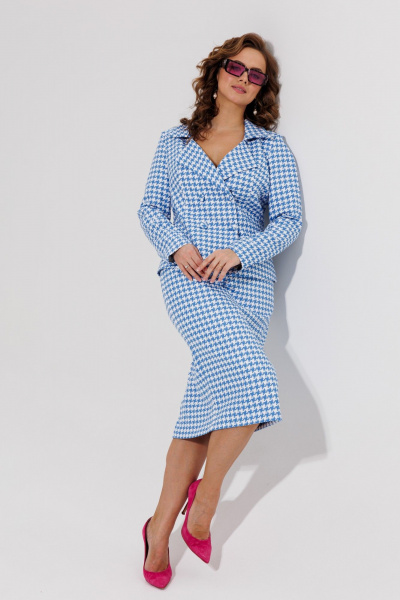 Синий костюм юбка и жакет из текстиля для офиса Galean Style 973 - фото 10