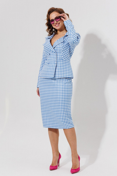 Синий костюм юбка и жакет из текстиля для офиса Galean Style 973 - фото 6