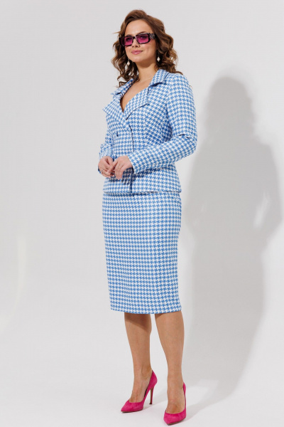 Синий костюм юбка и жакет из текстиля для офиса Galean Style 973 - фото 5