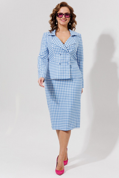 Синий костюм юбка и жакет из текстиля для офиса Galean Style 973 - фото 4