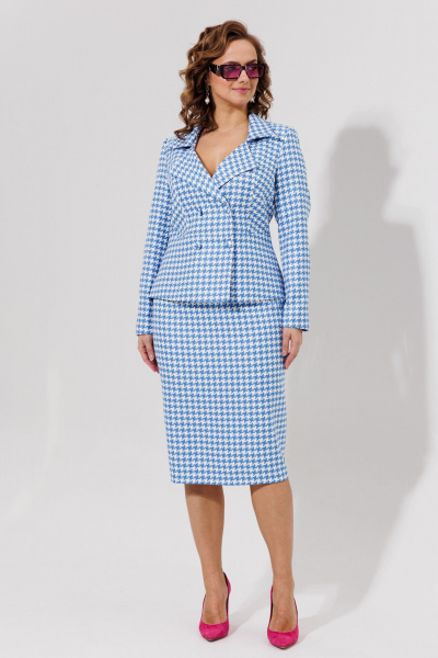 Синий костюм юбка и жакет из текстиля для офиса Galean Style 973 - фото 3